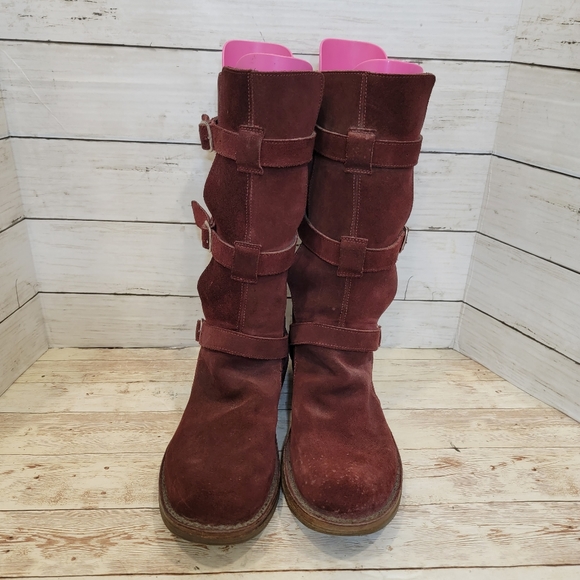 Fiorentini + Baker burgundy suede 3 buckle knee boots - Picture 6 of 13